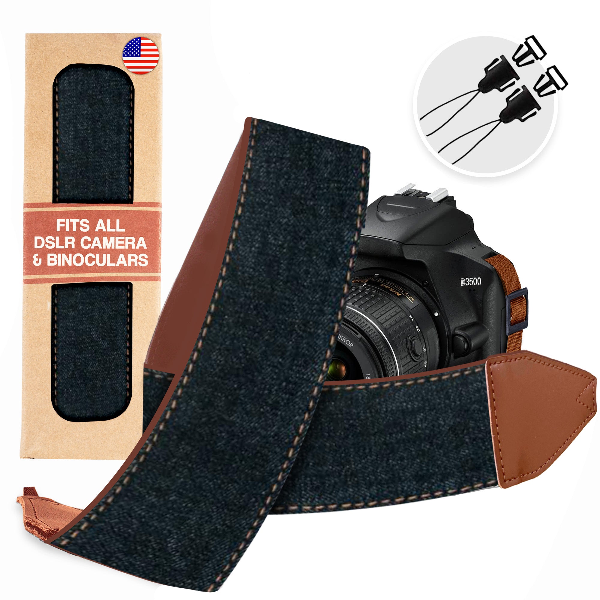 Denim Jeans Camera Strap - Padded denim vegan leather camera strap for men and women photographers