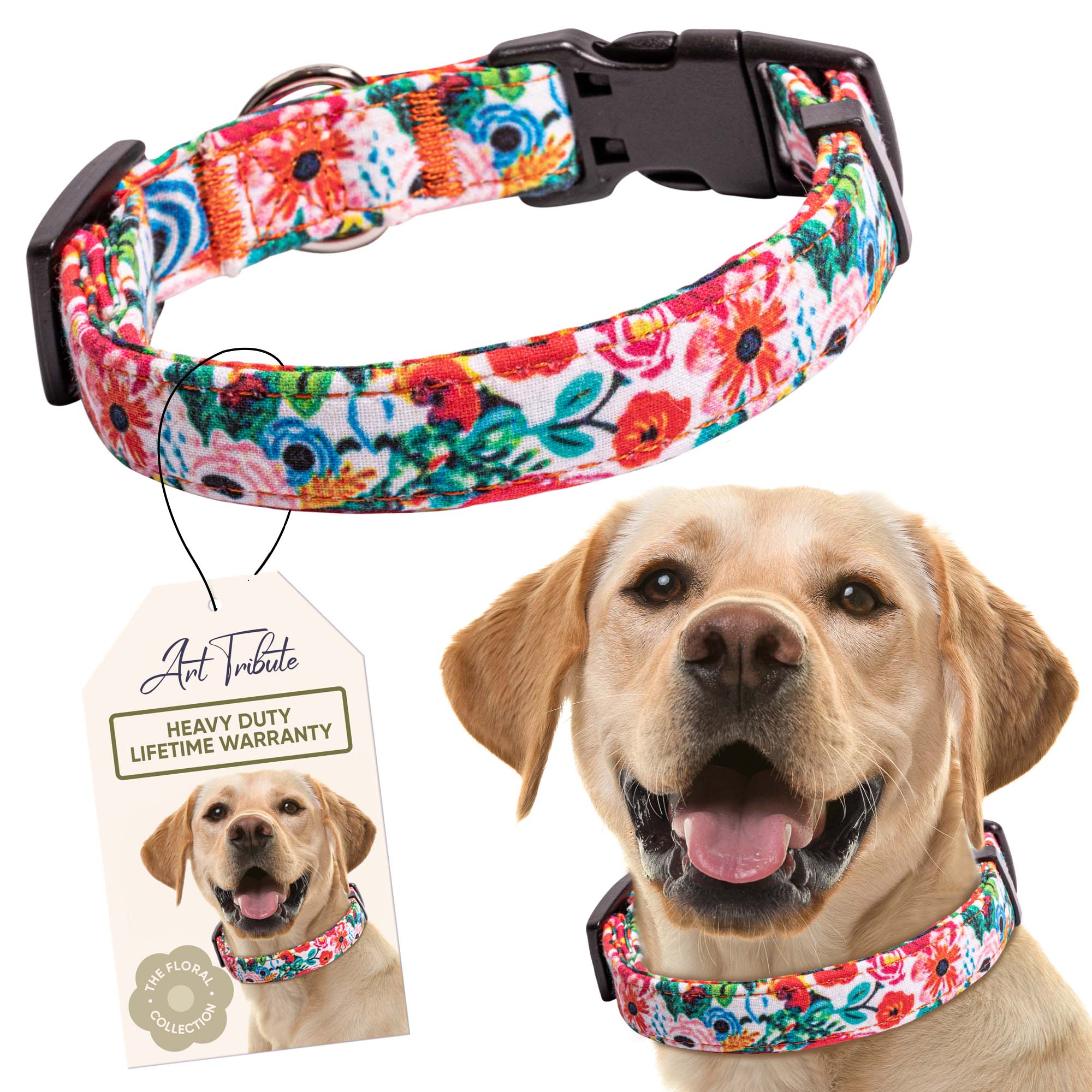 Floral Dog Collar foe samll, medium and large dogs. Quick release, durable and strong collar