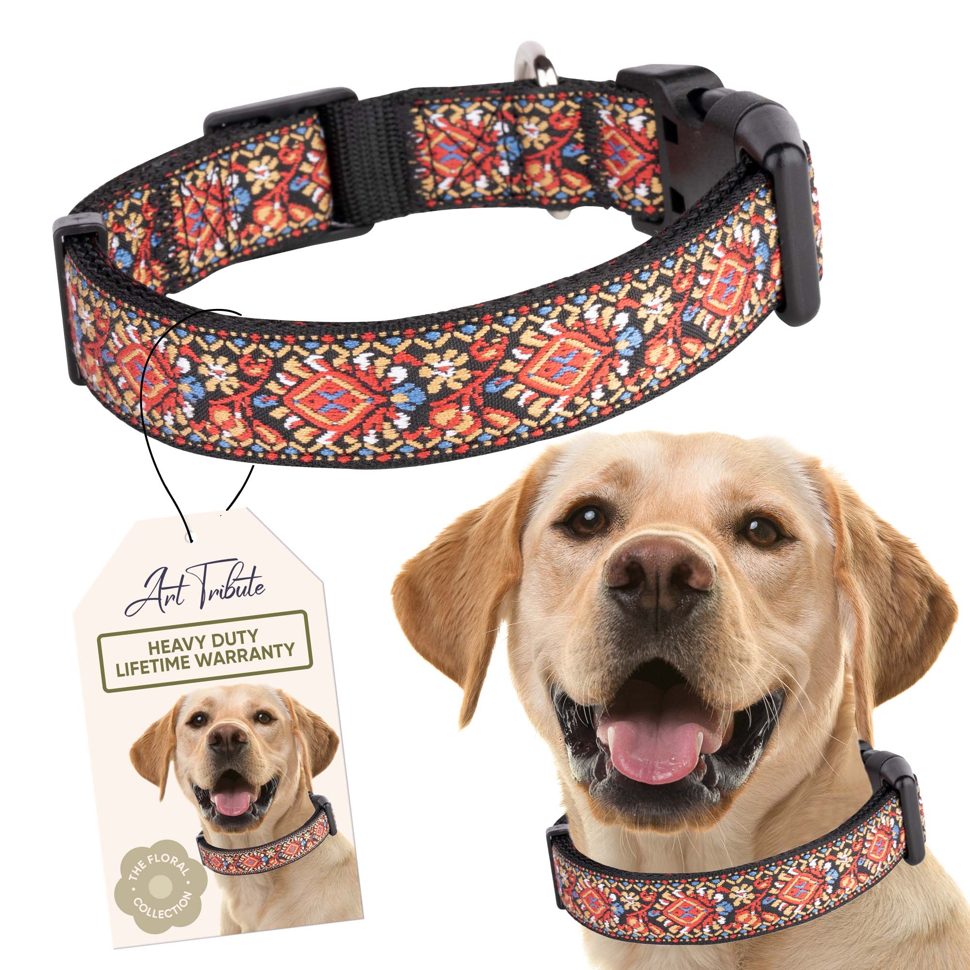 Red Vintage Dog Collar - Adjustable Dog Collar | Woven dog collars for large dog and small dog