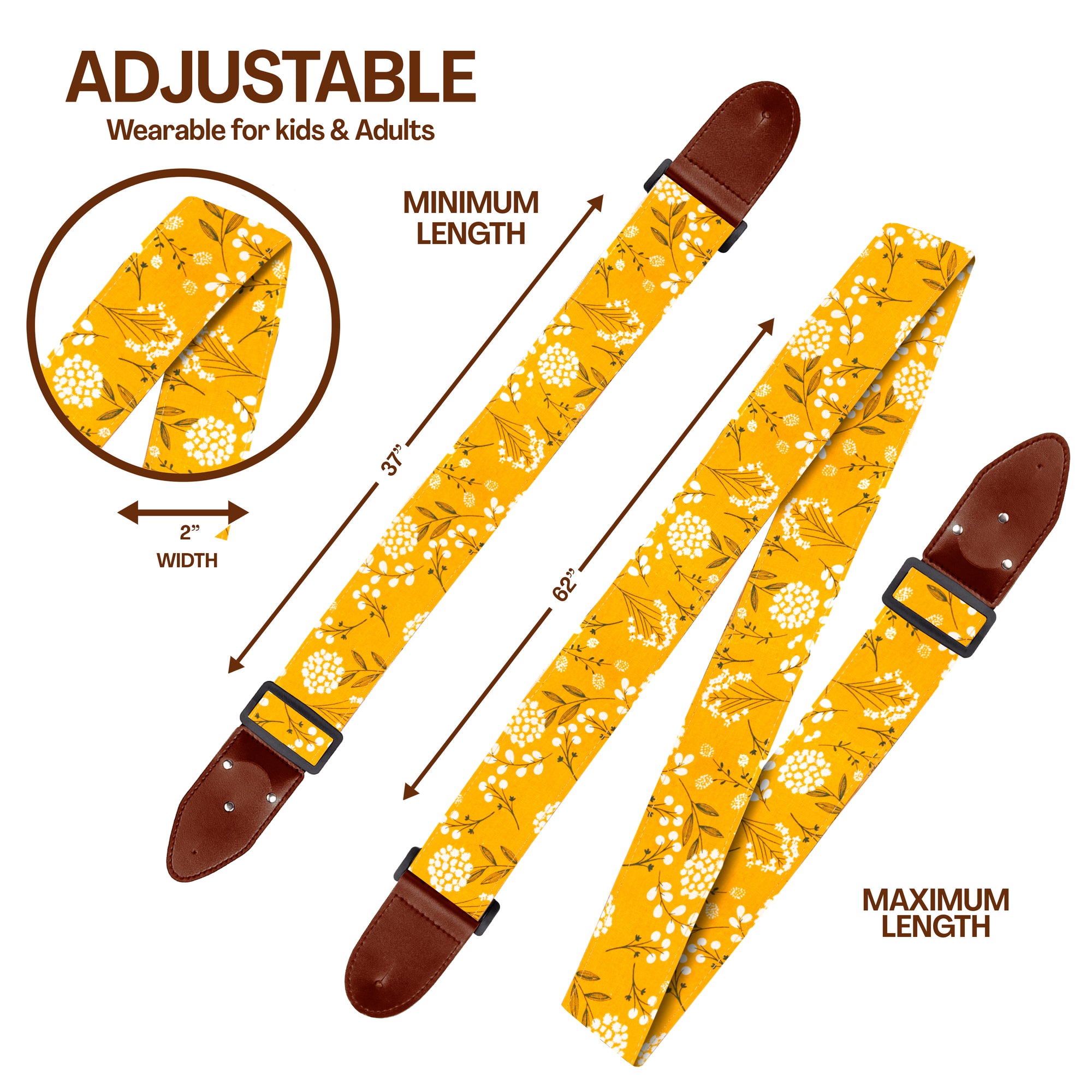 The DANDELION Guitar Strap - Adjustable Guitar Strap for Acoustic, Electric and Bass Guitar