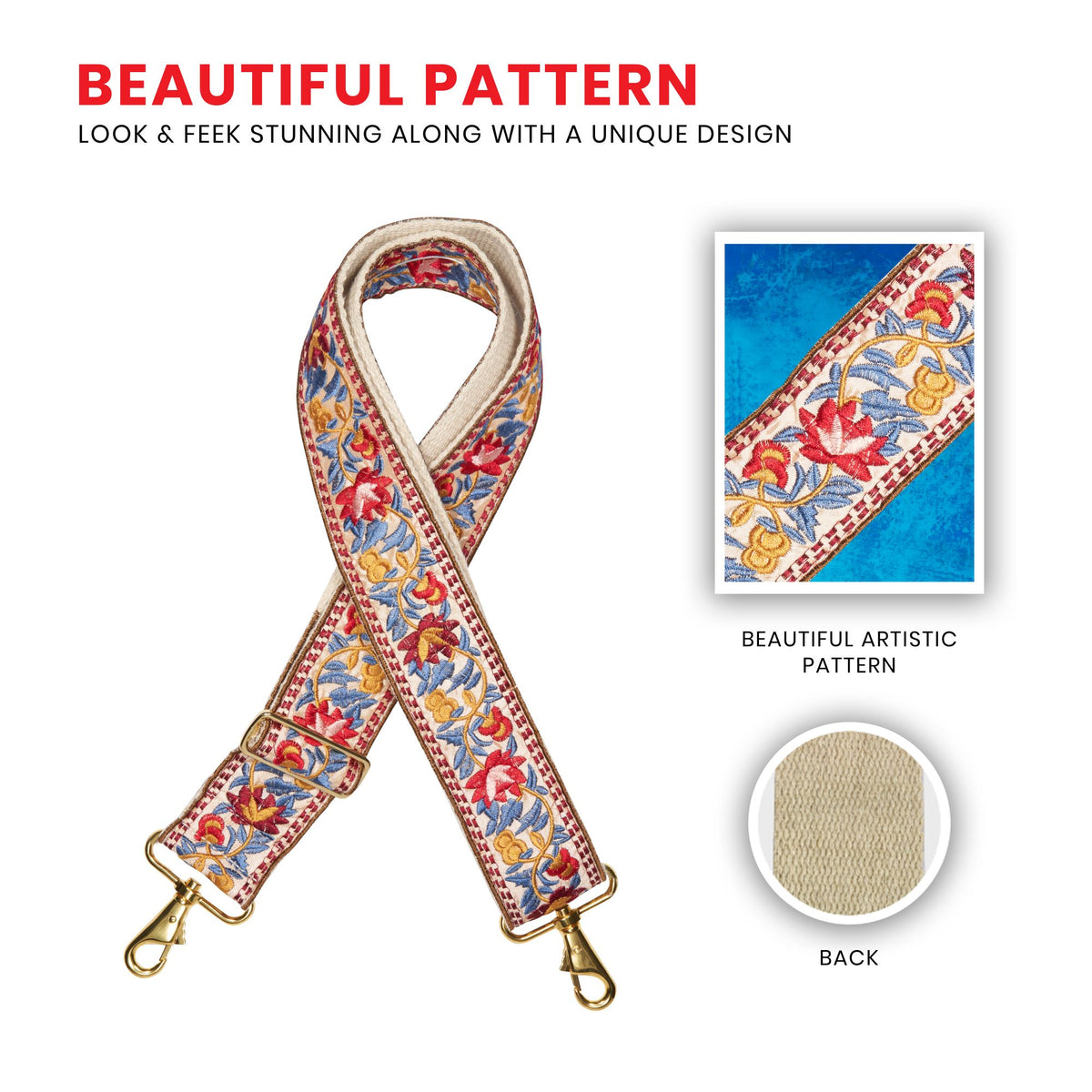 Bag Strap Flowers Woven for Handbag and Purse- Guitar Style Straps Handbags Straps