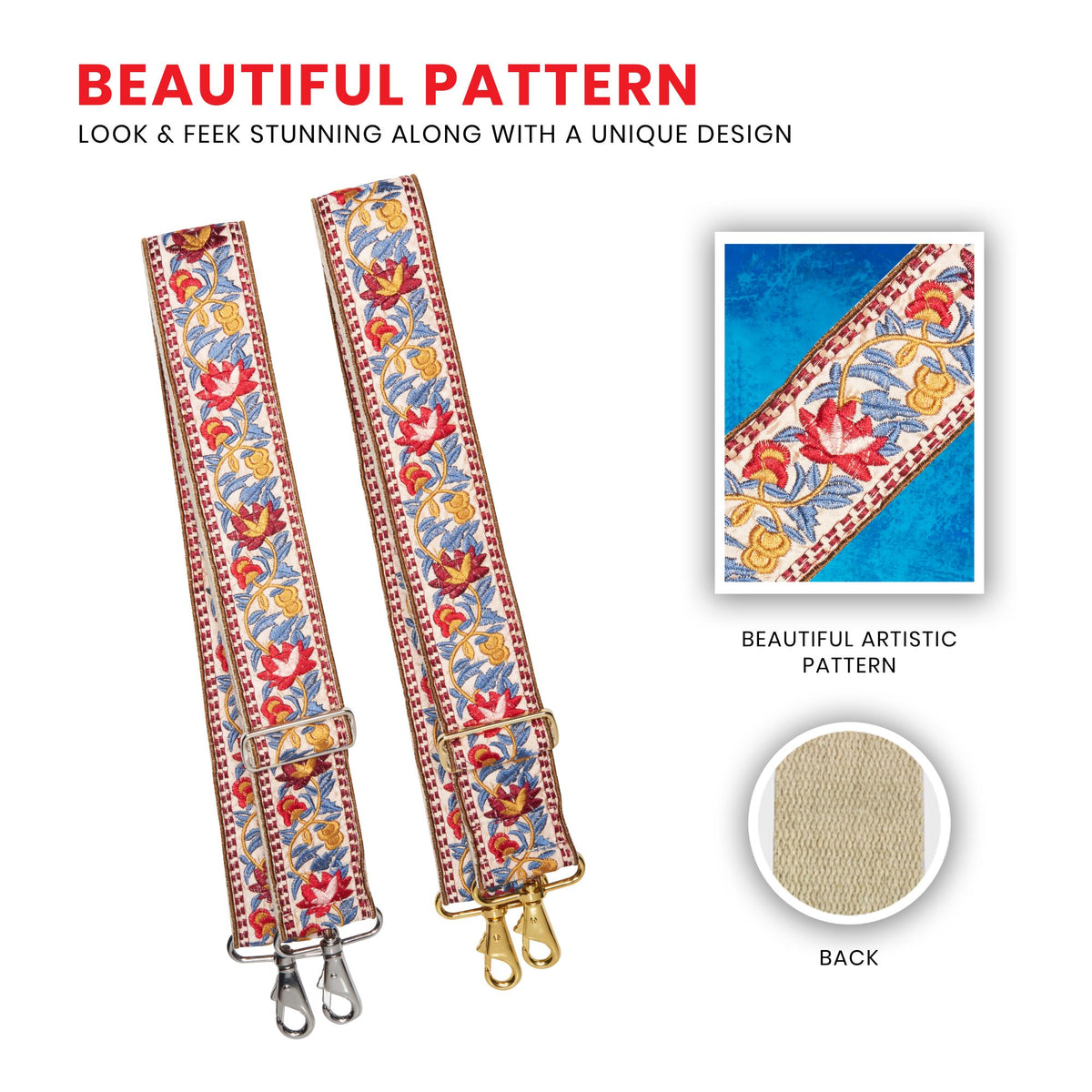 Bag Strap Flowers Woven for Handbag and Purse- Guitar Style Straps Handbags Straps