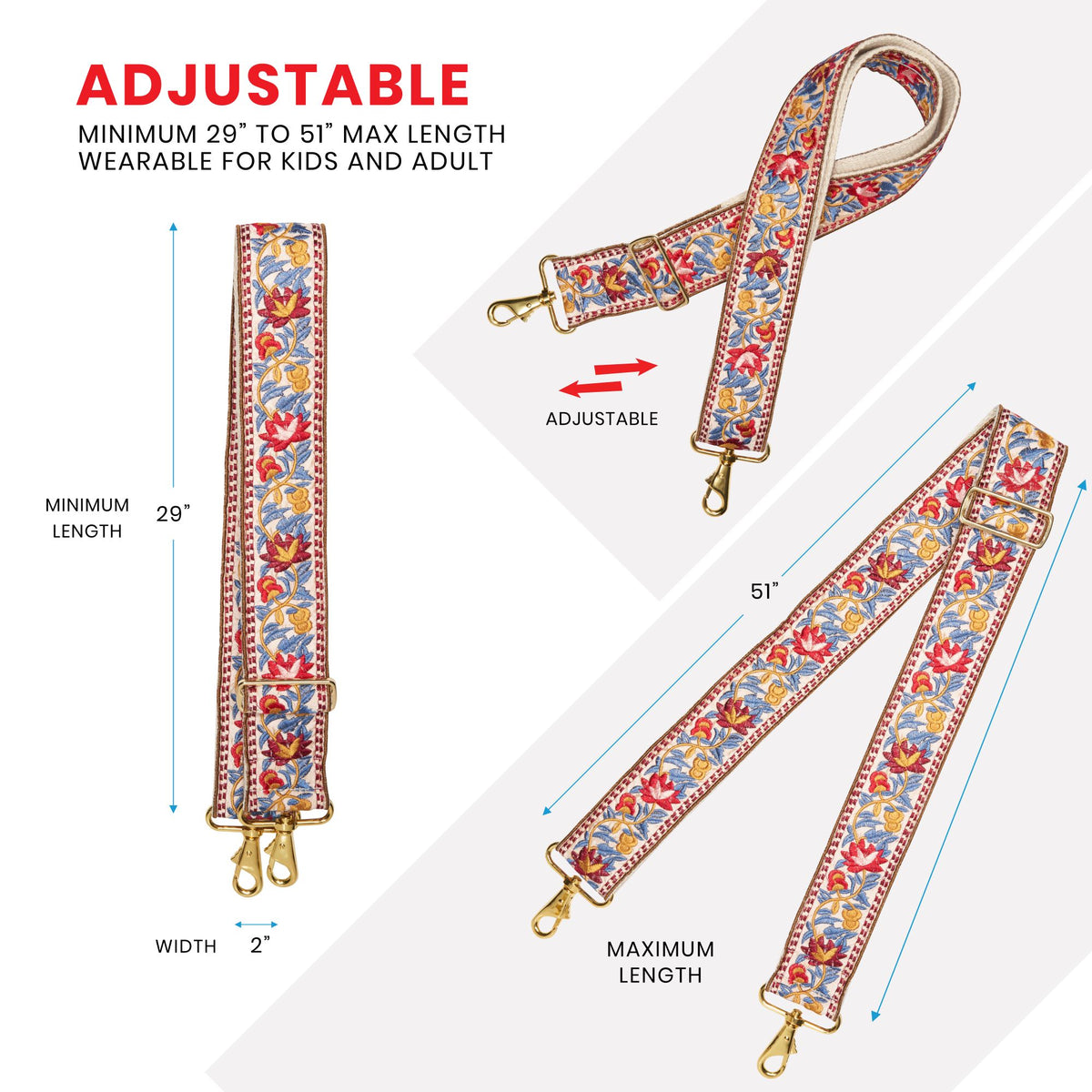 Bag Strap Flowers Woven for Handbag and Purse- Guitar Style Straps Handbags Straps