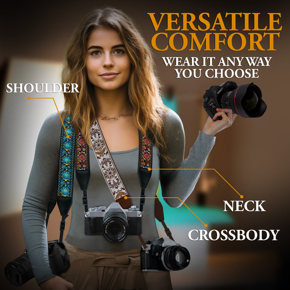 The SAPPHIRE Woven Camera Strap - Adjustable Camera Strap For Canon, Nikon and Sony