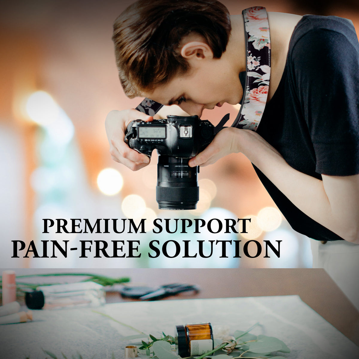 Black Flower Camera strap for Canon, Nikon and Sony SLR and DSLE camera