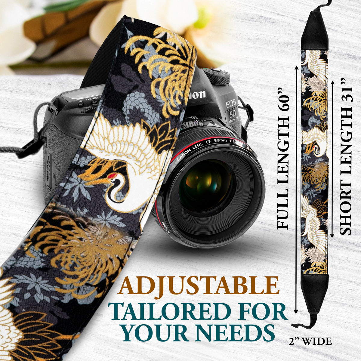 The JAPANESE CRANE Camera Strap - Adjustable Camera Strap for Canon, Nikon and Sony, DSLR Camera