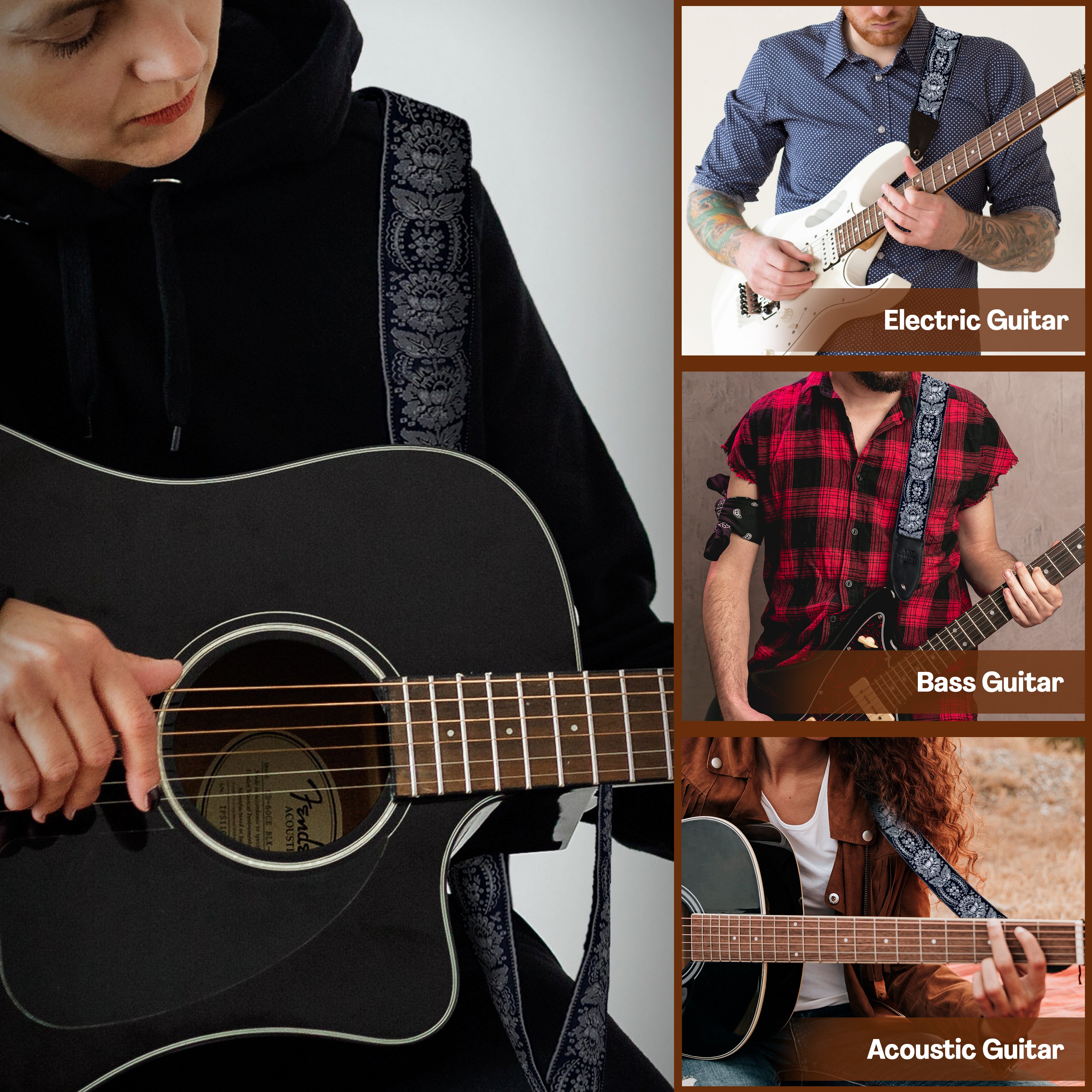 Guitar Strap for Acoustic Guitar , Electric Guitar and Bass Guitar, Adjustable Multi Color Woven Guitar Strap w/ Free Bonus 2 Picks + Strap Locks +