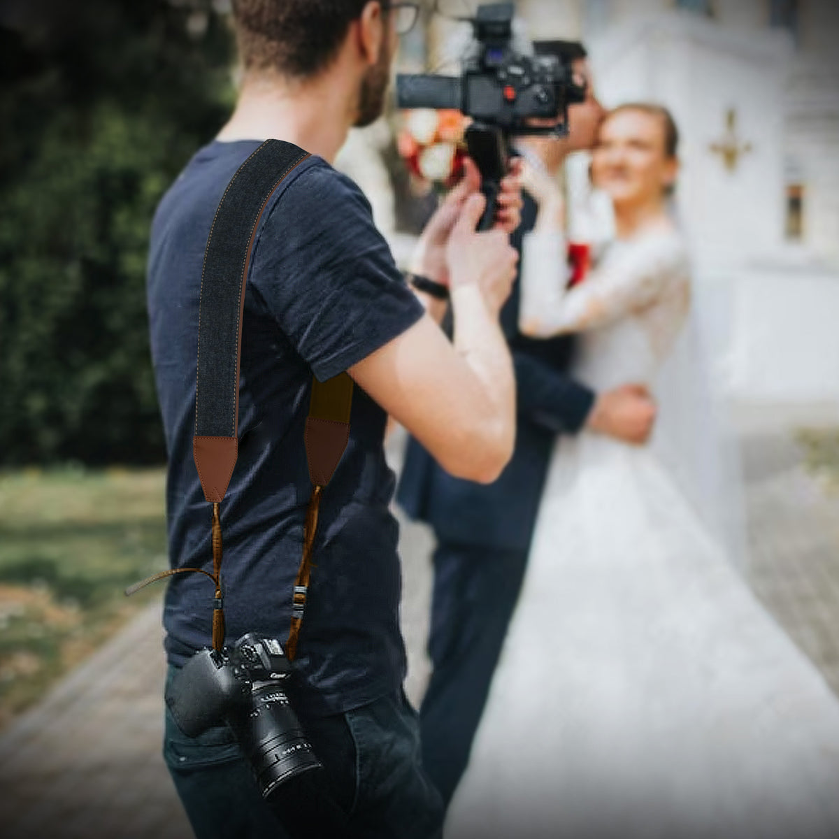 Denim Jeans Camera Strap - Padded denim vegan leather camera strap for men and women photographers