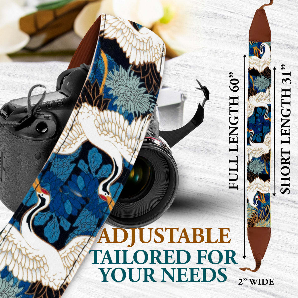 The JAPANESE CRANE Camera Strap - Adjustable Camera Strap for Canon, Nikon and Sony, DSLR Camera