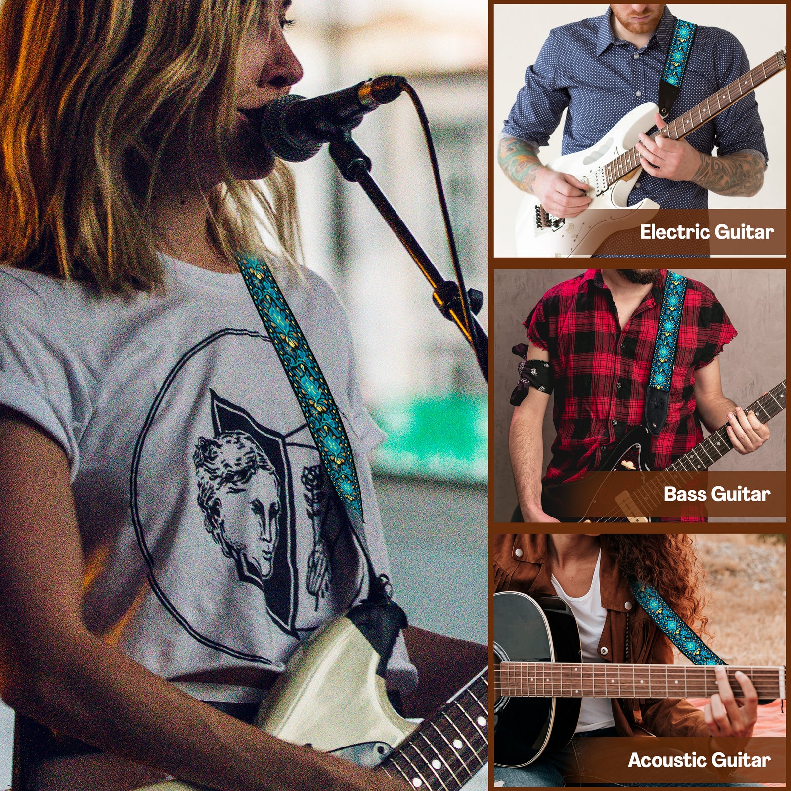 2 Vintage Woven Guitar Straps - Art Tributes