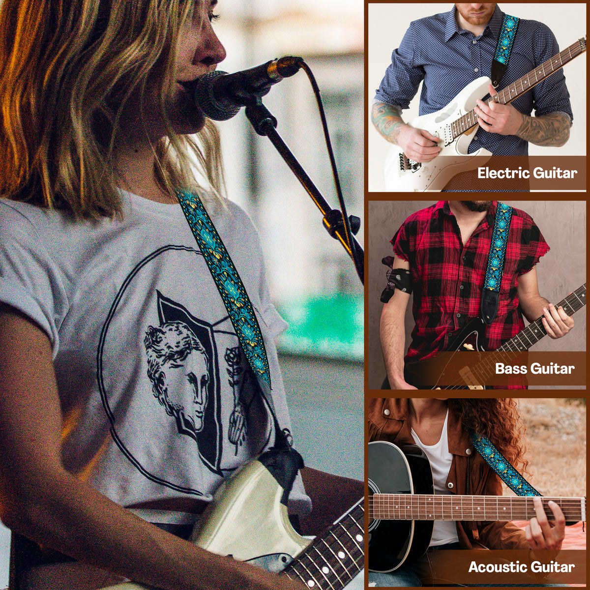 The SAPPHIRE Guitar Strap - Adjustable Guitar Strap for Acoustic, Electric and Bass Guitar