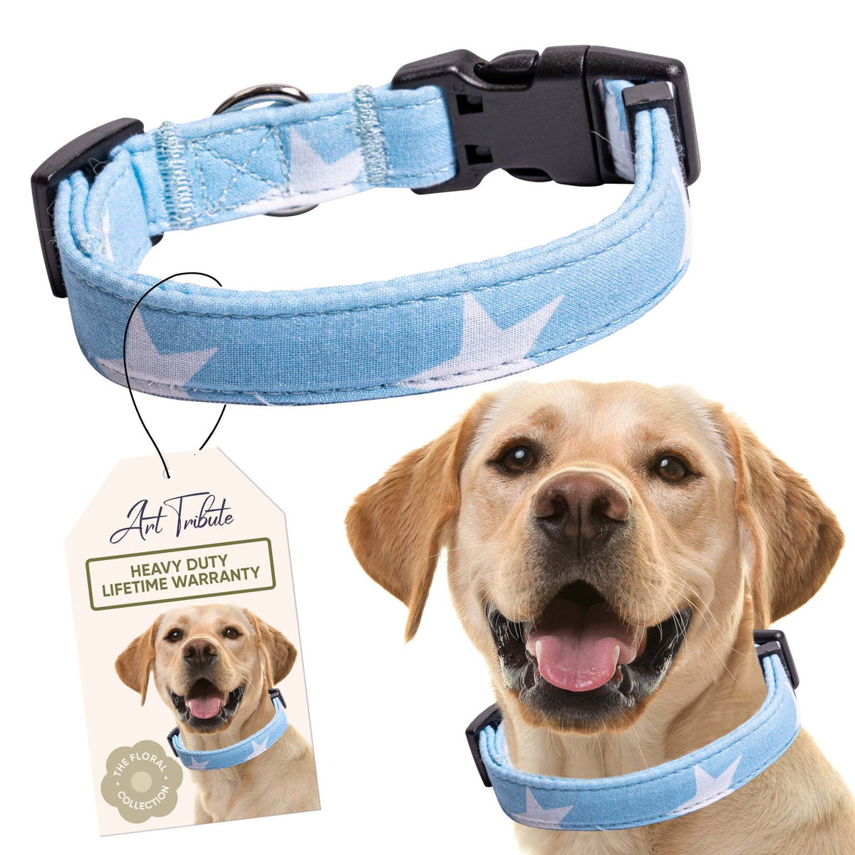 Blue Stars Dog Collar for Small , Medium and Large Dogs
