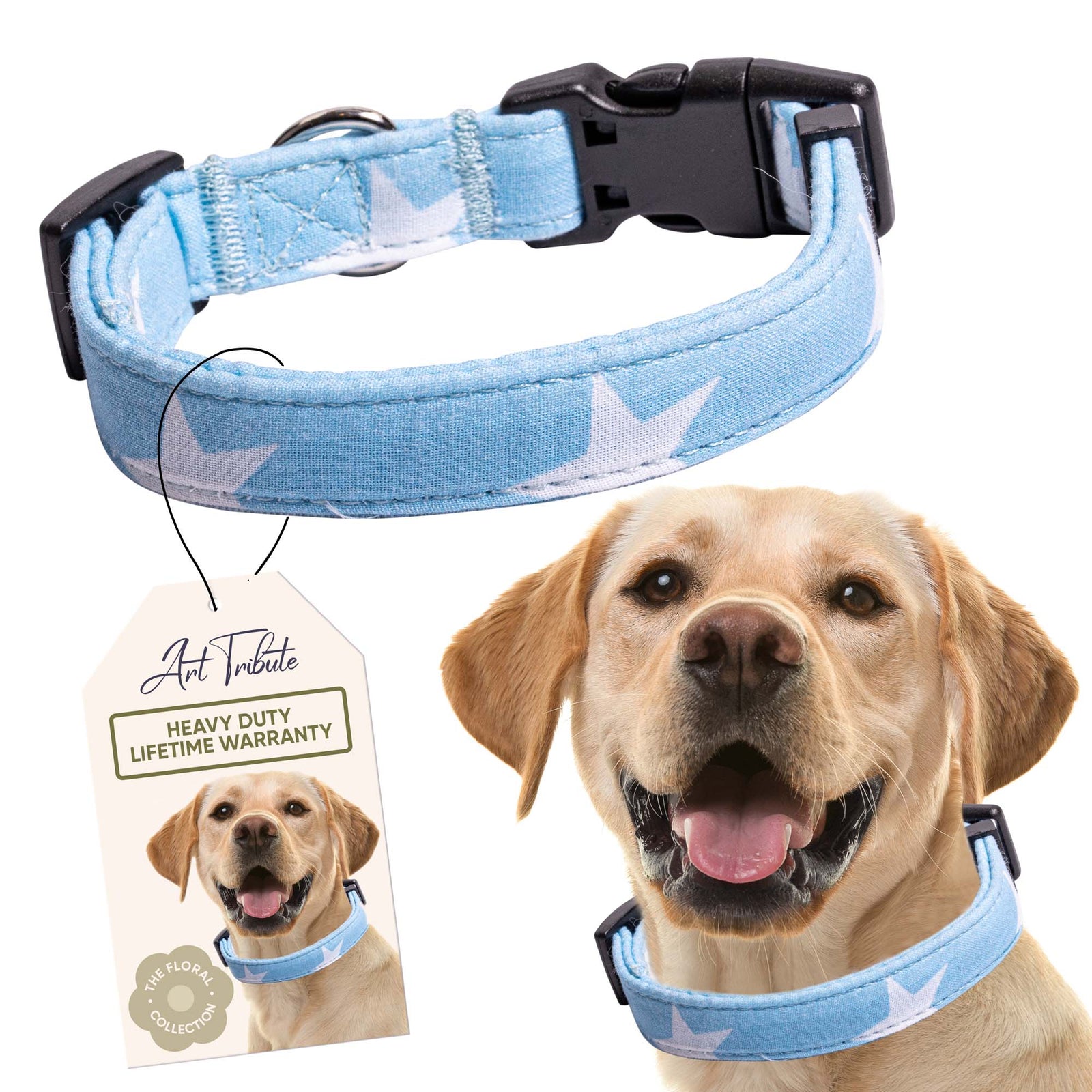 Blue Stars Dog Collar for Small , Medium and Large Dogs