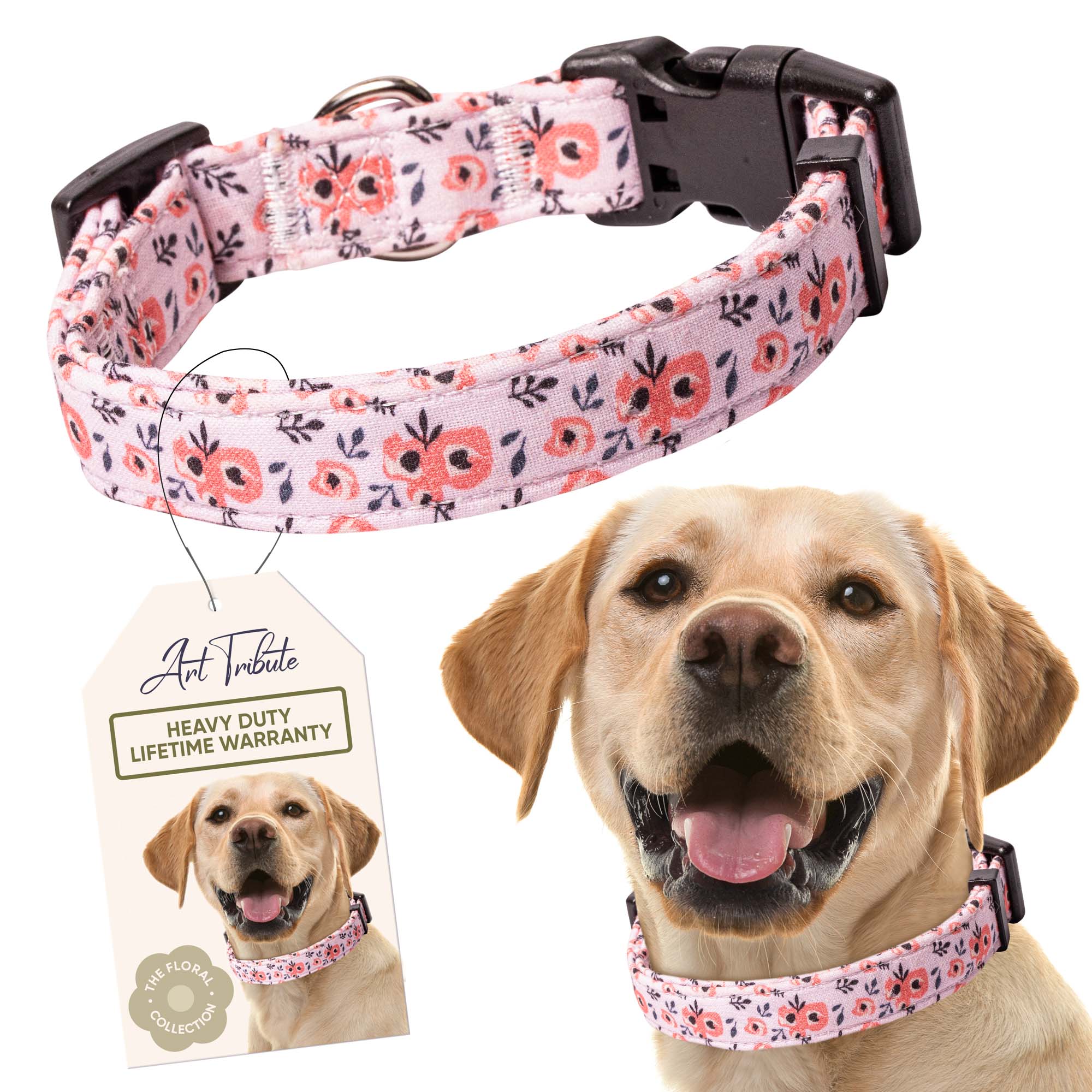 Pink Flower Dog Collar for small, medium and large dogs. Best gift for boy and girl dogs