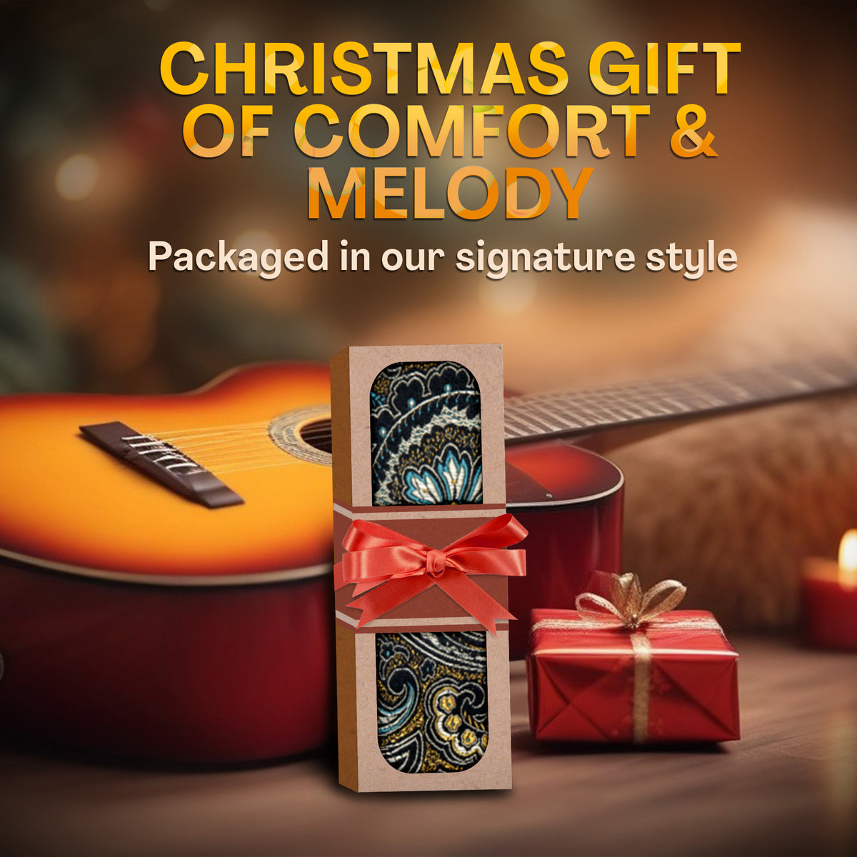 Guitar Strap Brown Gold Indian Nights - for Acoustic, Electric and Bass Guitars, Gift for Guitar Players and Musician