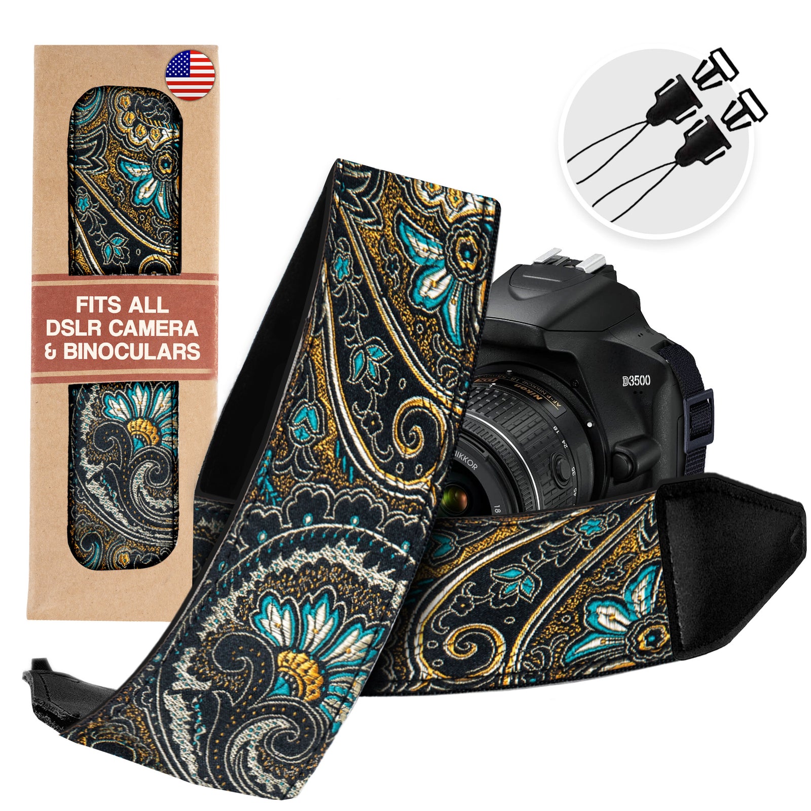 Indian Nights Camera Strap for Canon and Nikon -Brown Gold strap For DSLR camera - gift for photographers