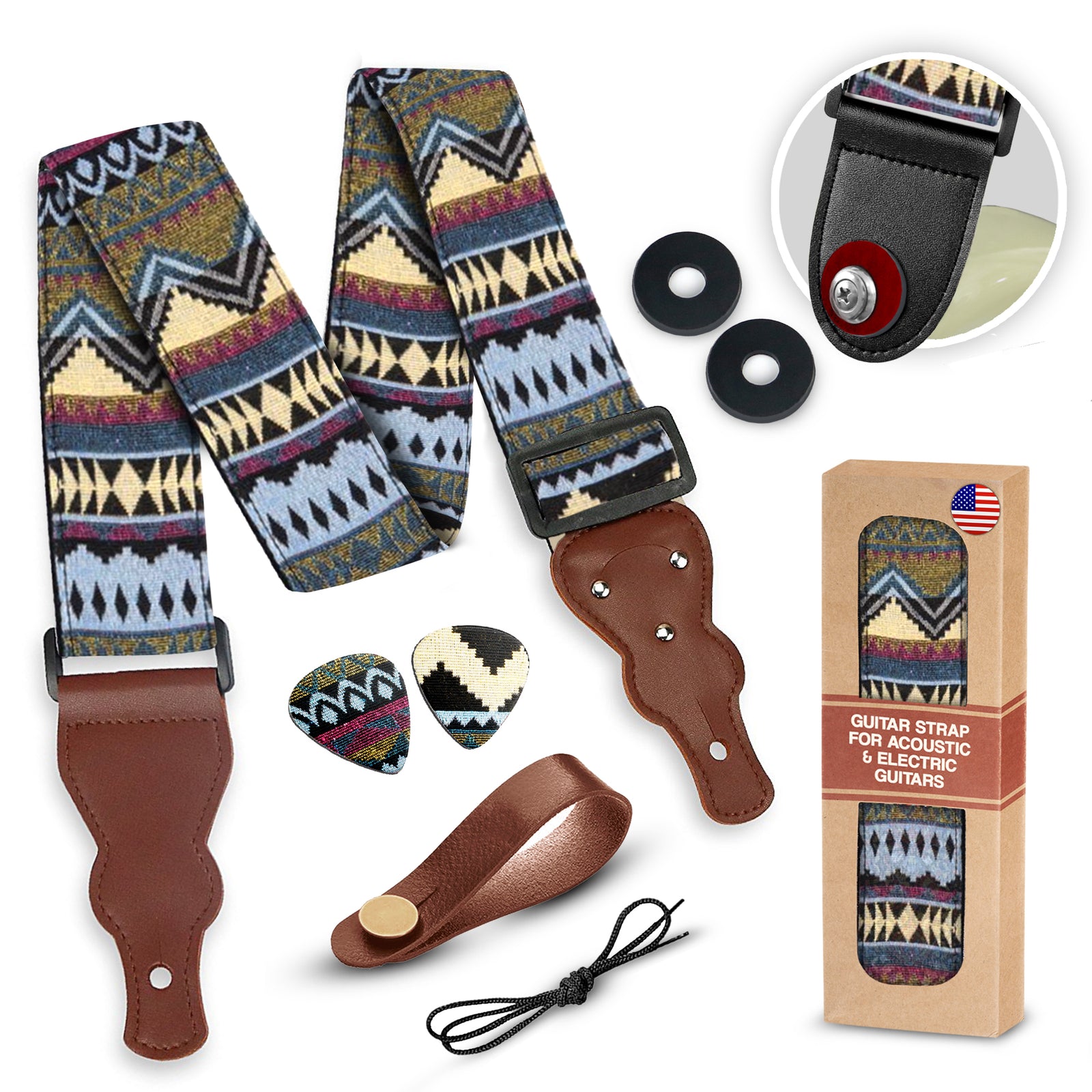 Multi Color Stripes Woven Guitar Strap -Adjustable guitar strap, Suitable for acoustic, electric and bass guitars