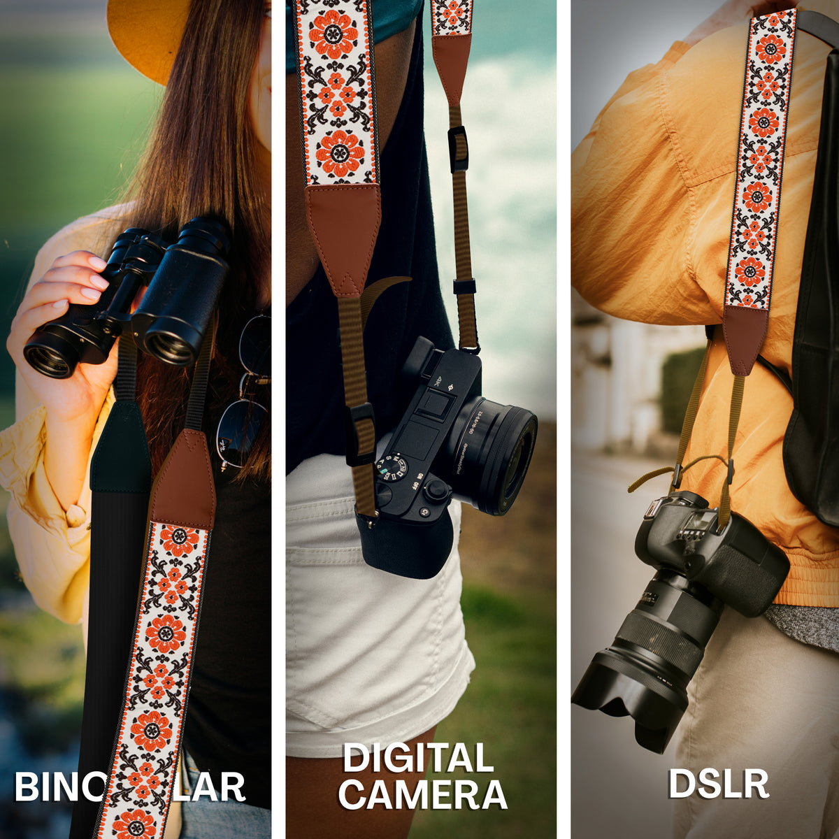 Orange Flowers  Camera Strap - Adjustable Classic Camera Strap , Best Gift for Photographers