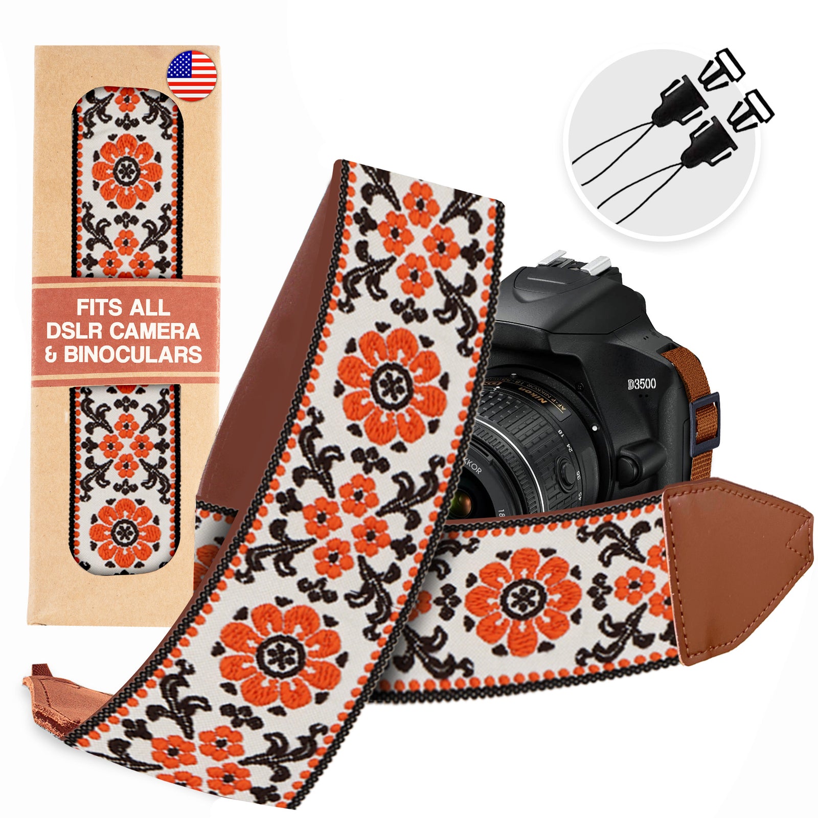 Orange Flowers  Camera Strap - Adjustable Classic Camera Strap , Best Gift for Photographers