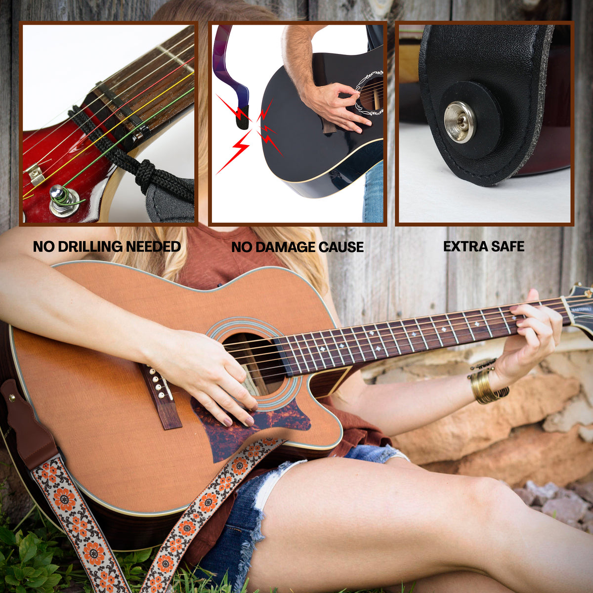 Orange White Flowers Woven Guitar Strap -Adjustable guitar strap, Suitable for acoustic, electric and bass guitars