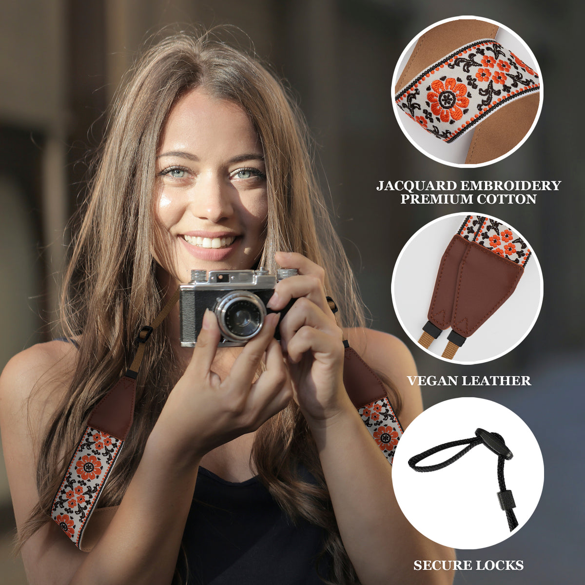 Orange Flowers  Camera Strap - Adjustable Classic Camera Strap , Best Gift for Photographers