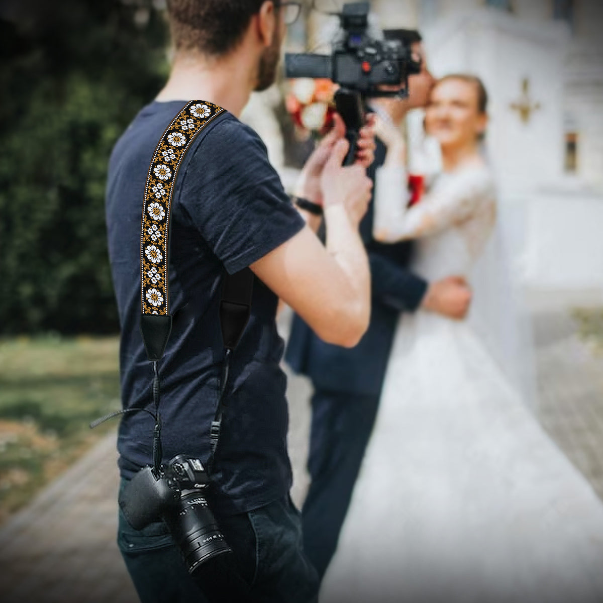 Brown White Flowers  Camera Strap - Adjustable Classic Camera Strap , Best Gift for Photographers