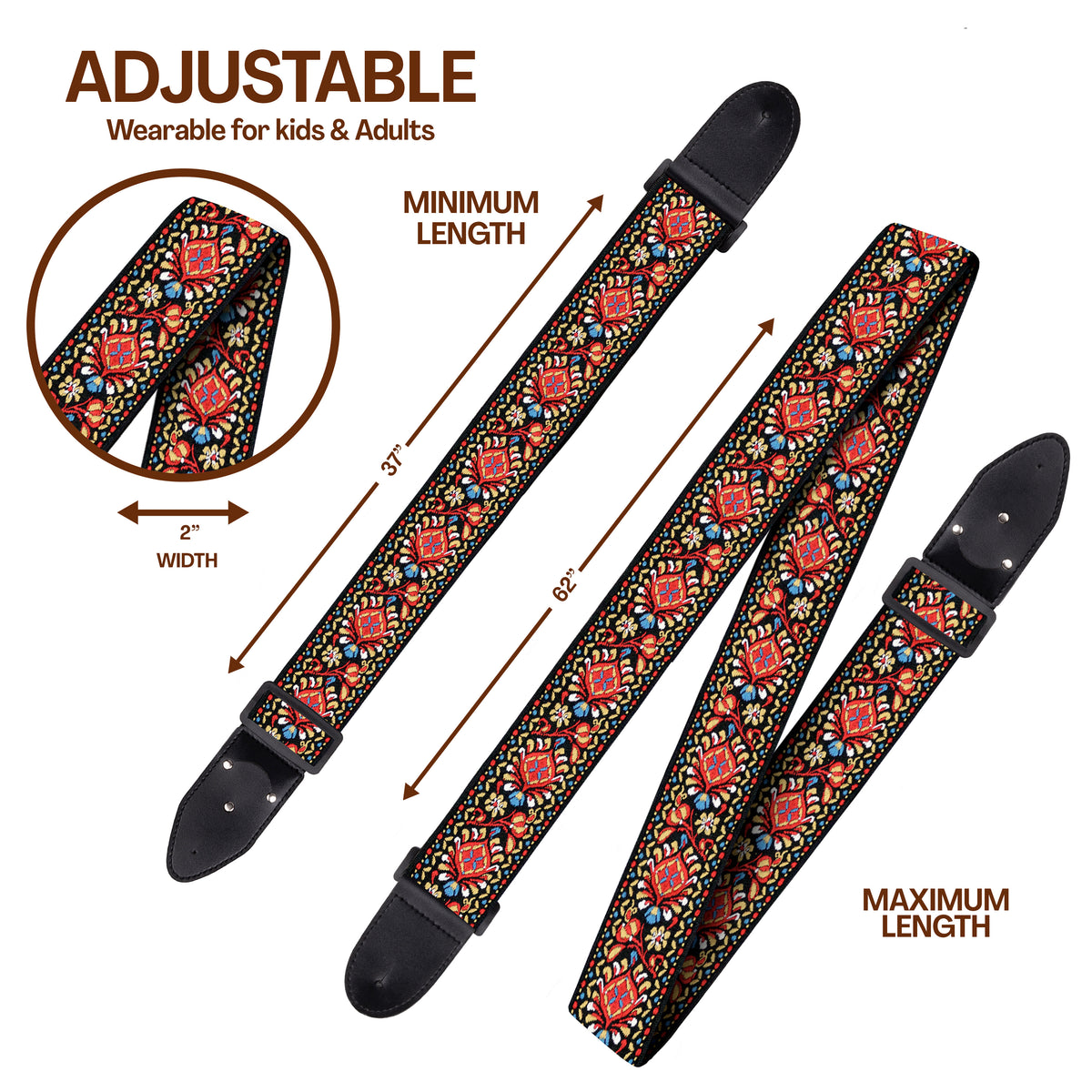 2 Vintage Woven Guitar Straps- Blue Woven &amp; Red Woven- Best Seller Gift Set for Guitar Players