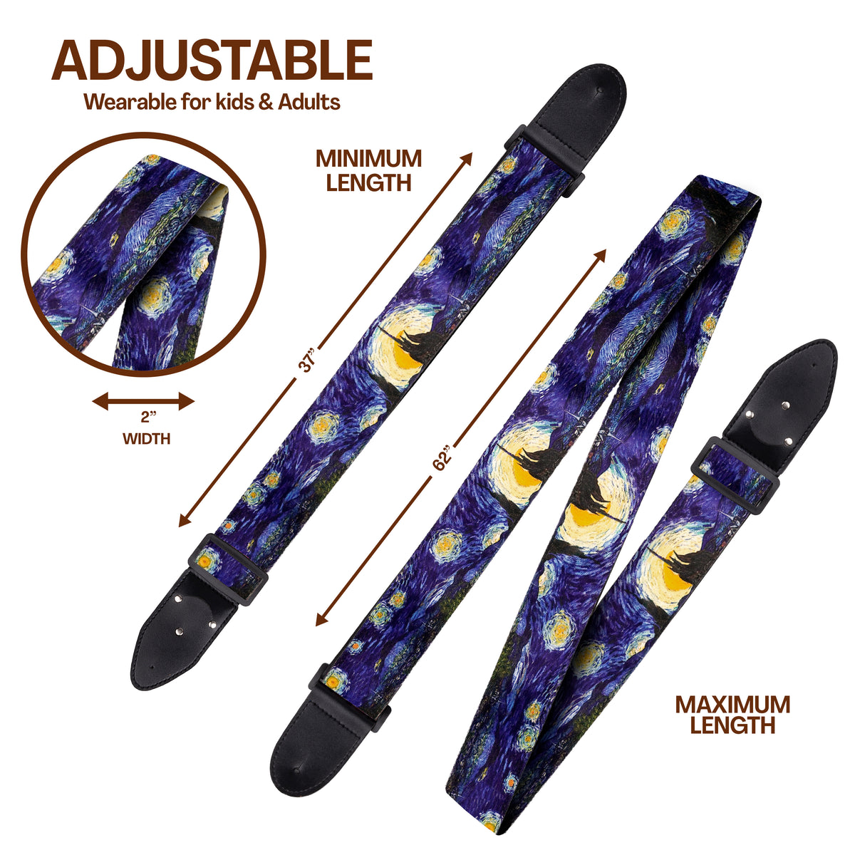 Starry Night Guitar Strap by Vincent Van Gogh -  Christmas Gift For Guitar Player
