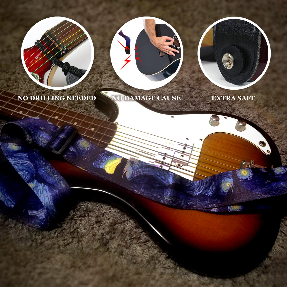 Starry Night Guitar Strap by Vincent Van Gogh -  Christmas Gift For Guitar Player