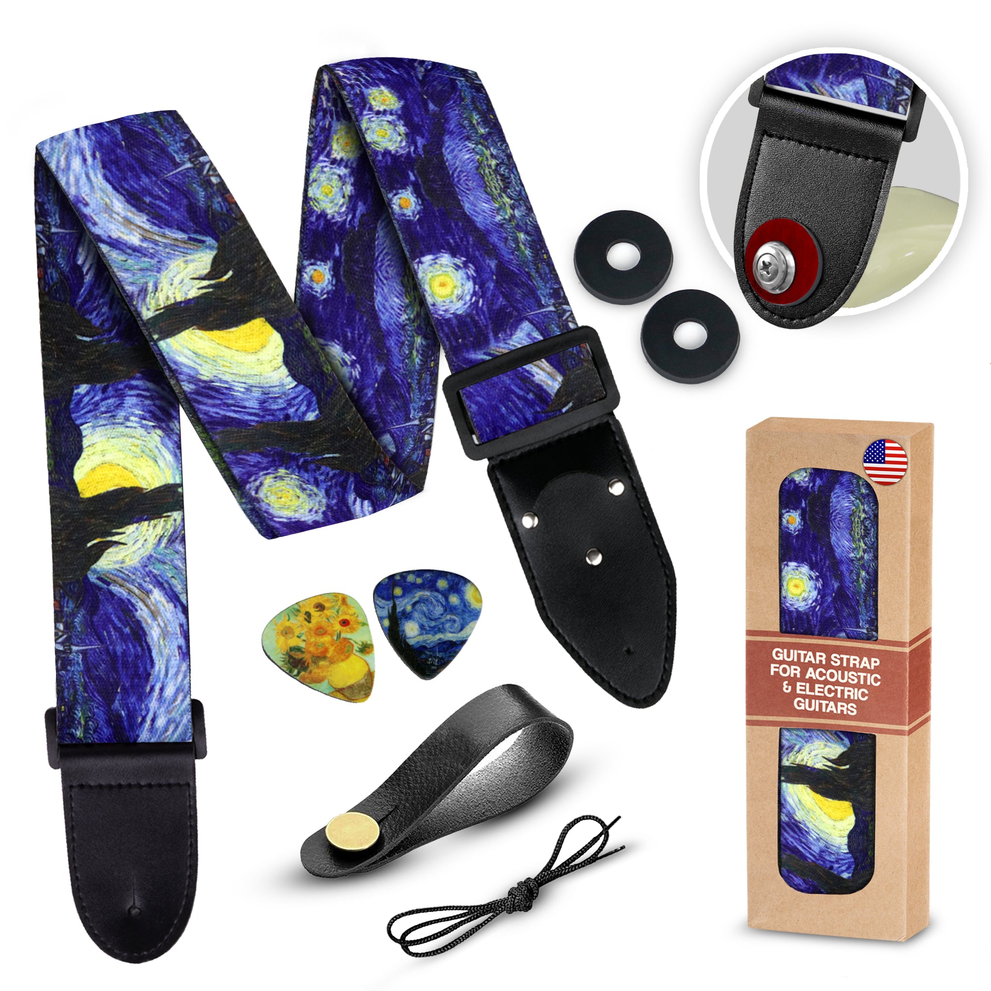 Starry Night Guitar Strap by Vincent Van Gogh -  Christmas Gift For Guitar Player