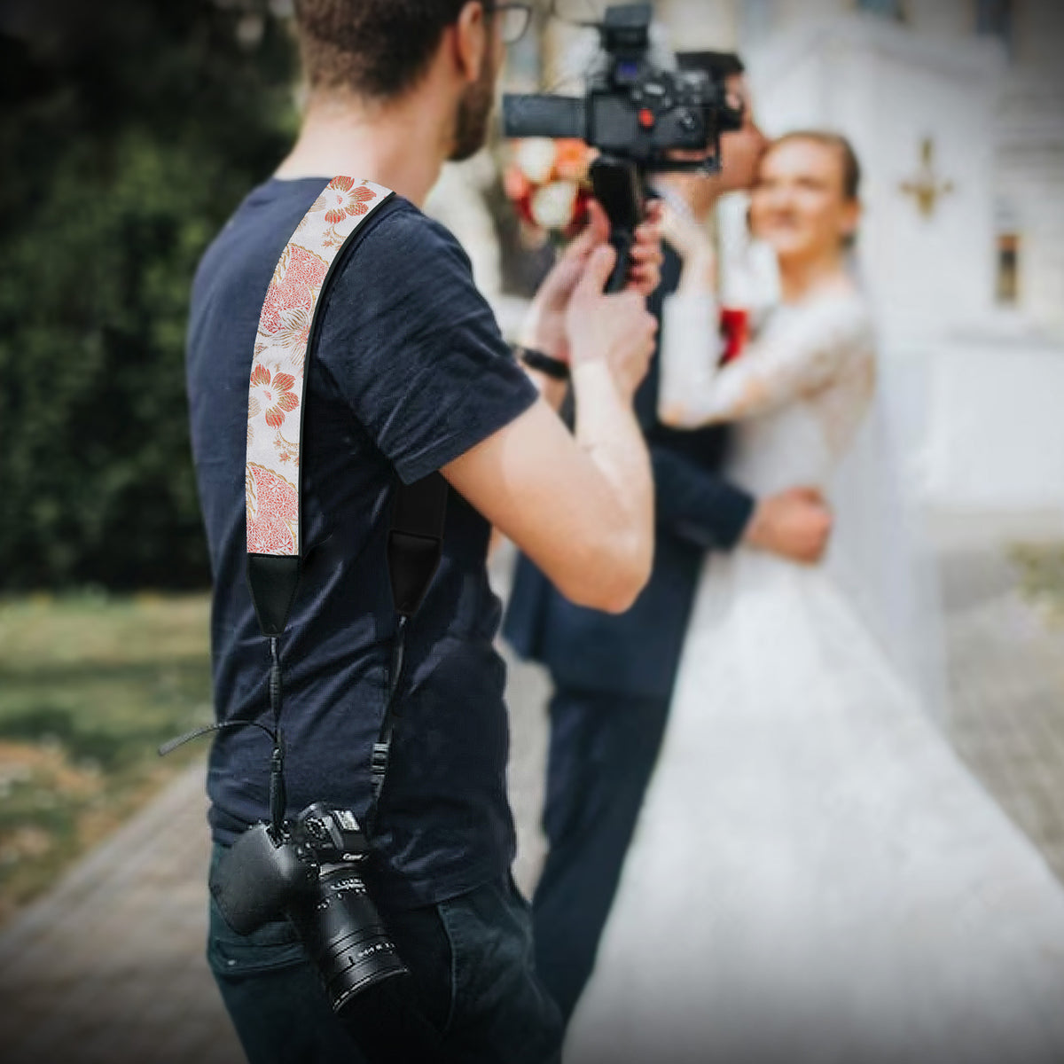 Tropical Sky Camera Strap for Canon and Nikon -White Pink Floral strap For DSLR camera