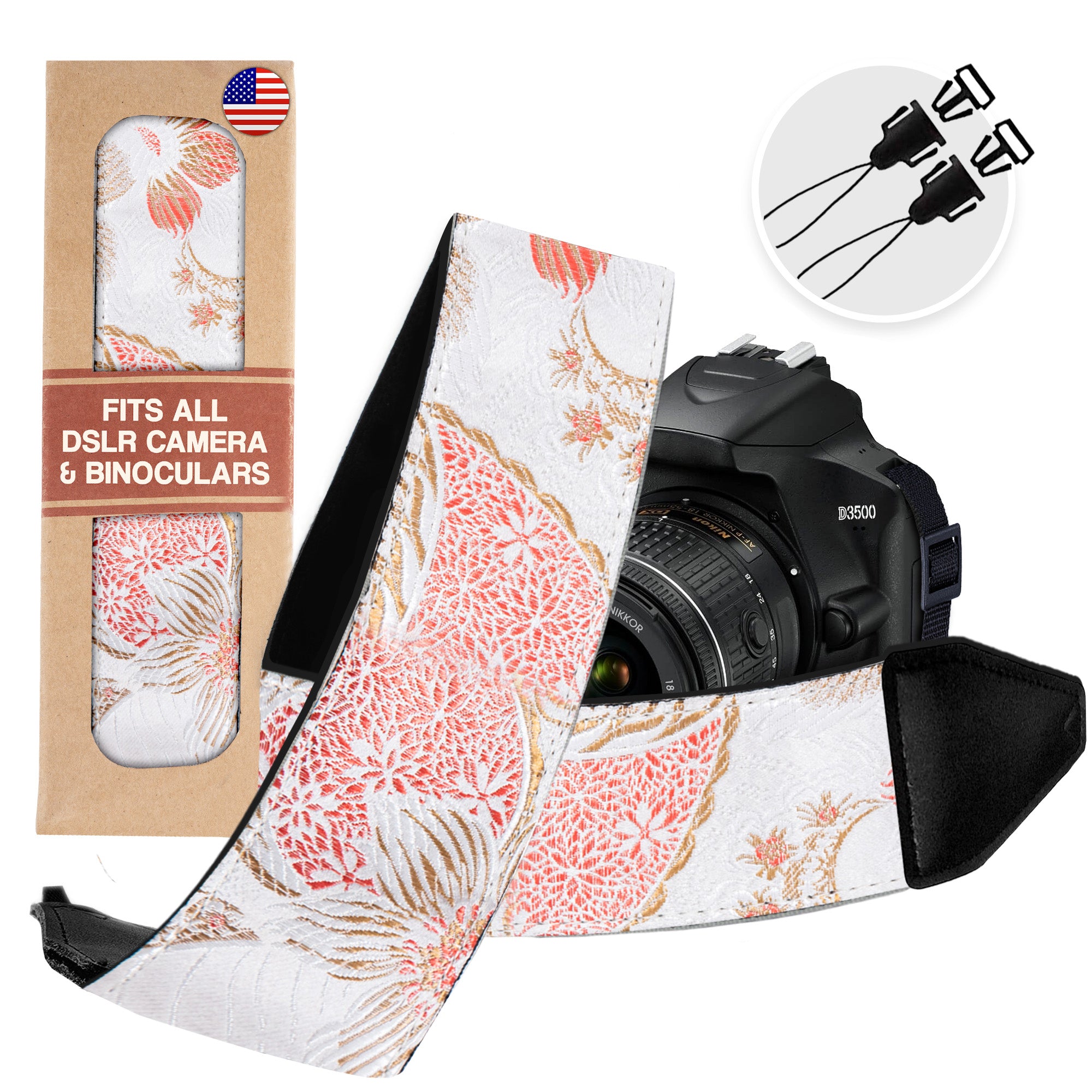 Tropical Sky Camera Strap for Canon and Nikon -White Pink Floral strap For DSLR camera