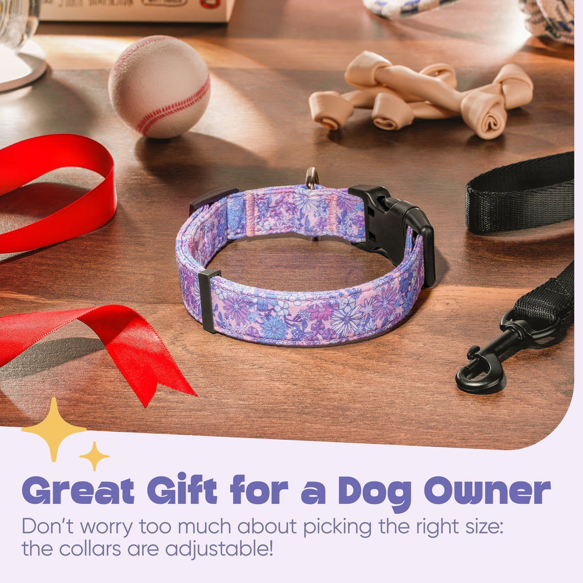Violet Floral Dog Collar- Quick Release Durable and Strong Dog Collar for Small, Medium and Large Dogs