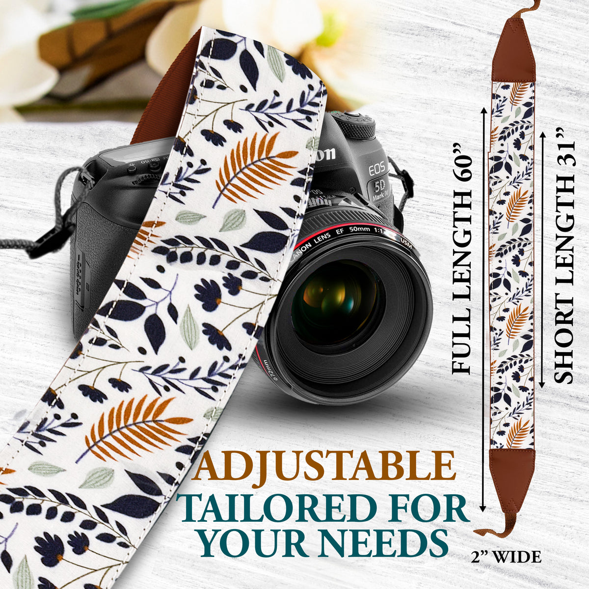 The WHITE LEAVES Camera Strap - Adjustable Camera Strap For Canon, Nikon, Sony and all kinds of DSLR Camera