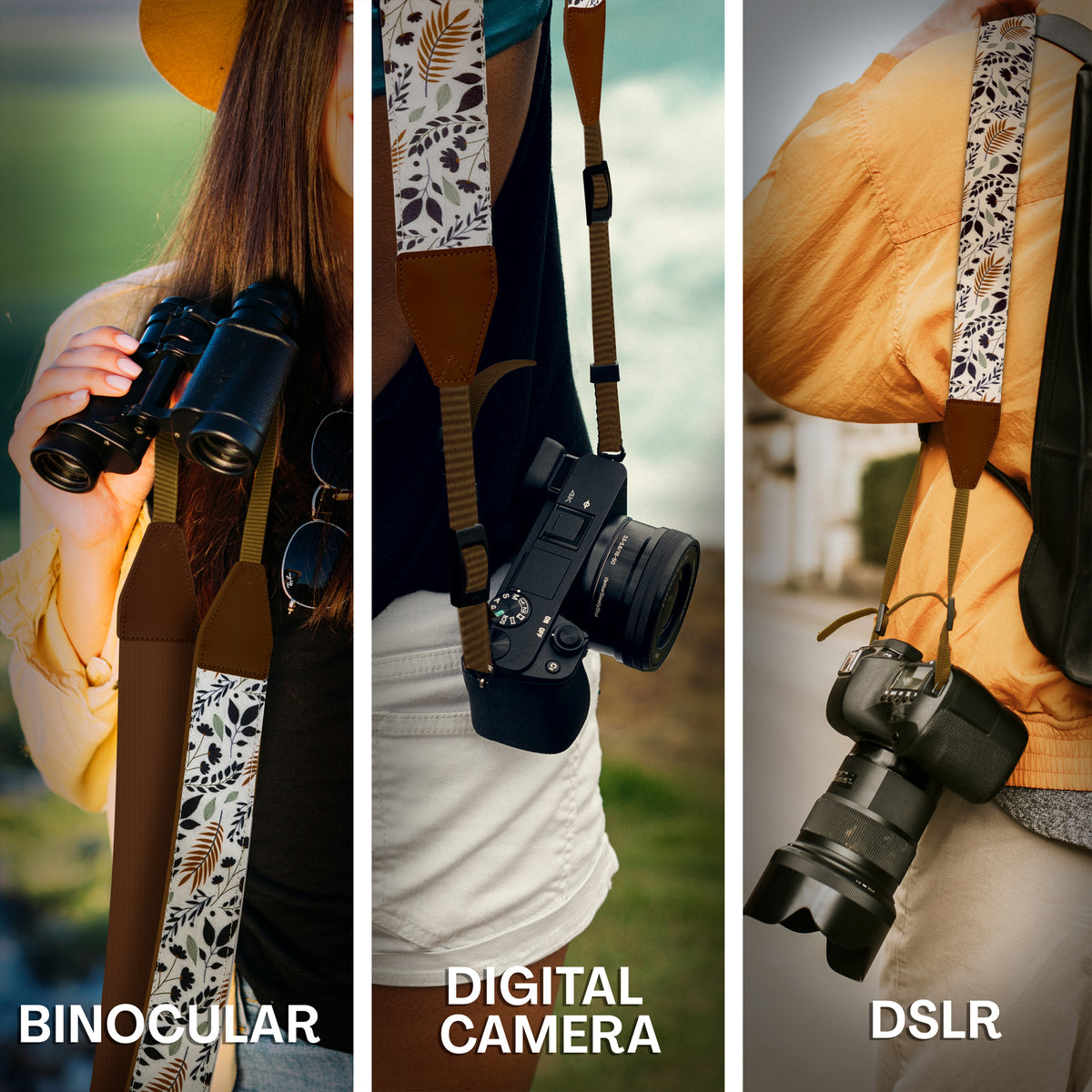 The WHITE LEAVES Camera Strap - Adjustable Camera Strap For Canon, Nikon, Sony and all kinds of DSLR Camera
