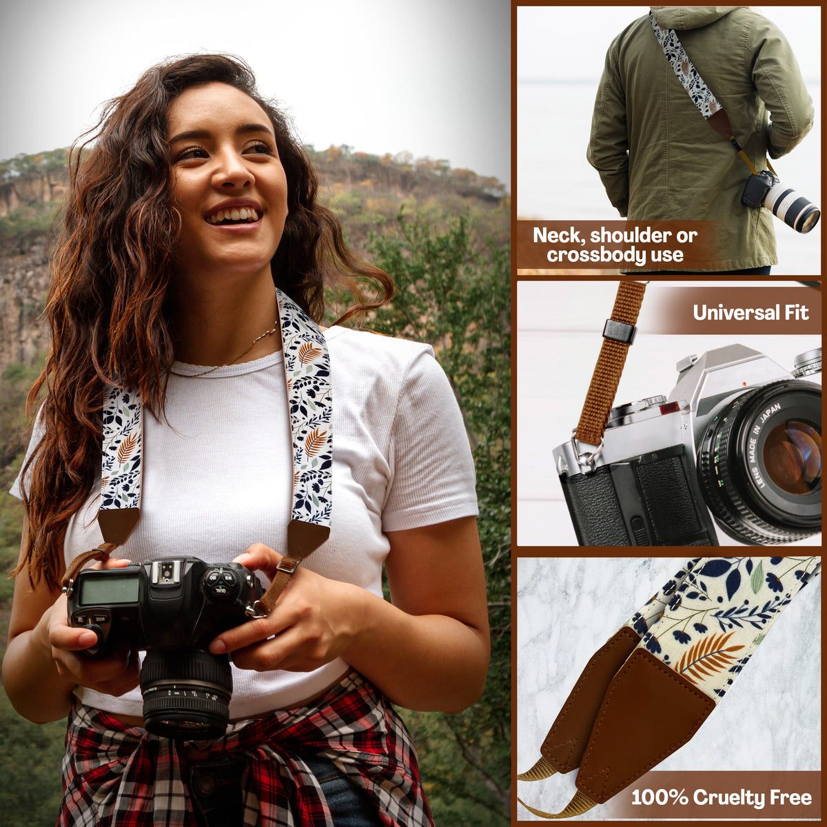 The WHITE LEAVES Camera Strap - Adjustable Camera Strap For Canon, Nikon, Sony and all kinds of DSLR Camera