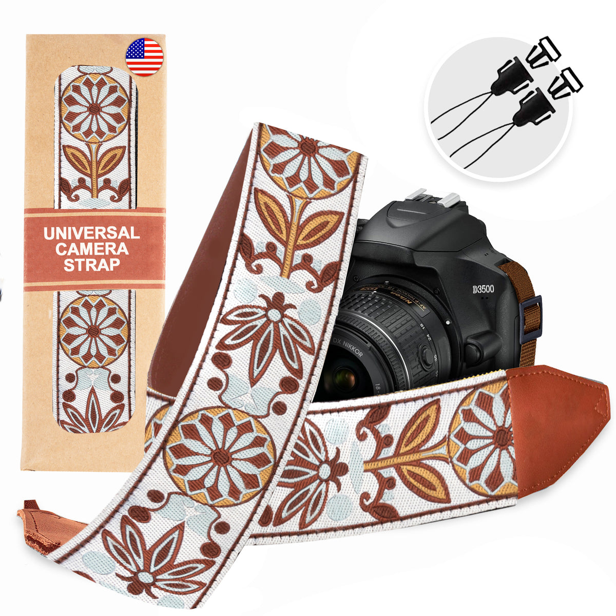 The WHITE BLOSSOM Camera Strap - Adjustable Camera Strap for Canon, Nikon, Sony and all kinds of DSLR Camera