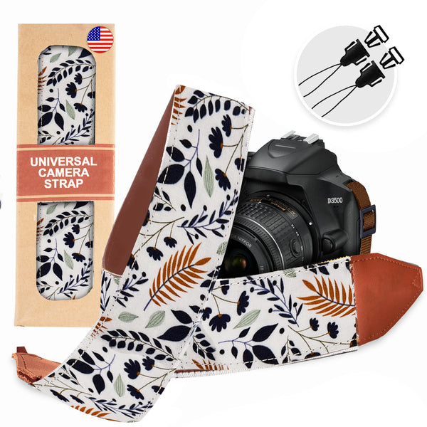 The WHITE LEAVES Camera Strap - Adjustable Camera Strap For Canon, Nik ...