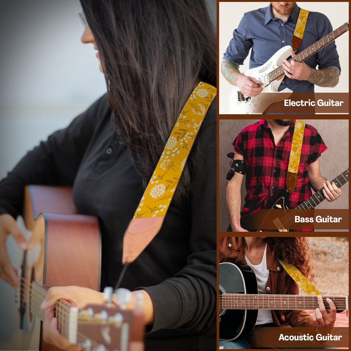 The DANDELION Guitar Strap - Adjustable Guitar Strap for Acoustic, Electric and Bass Guitar