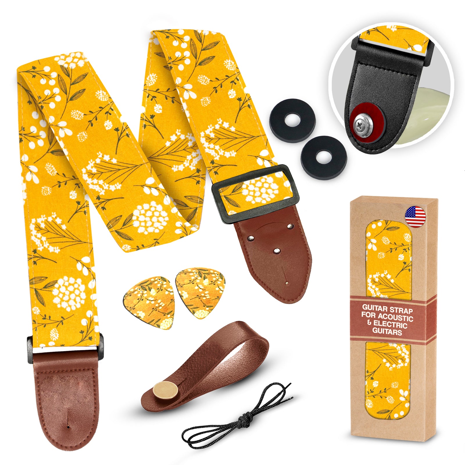 The DANDELION Guitar Strap - Adjustable Guitar Strap for Acoustic, Electric and Bass Guitar