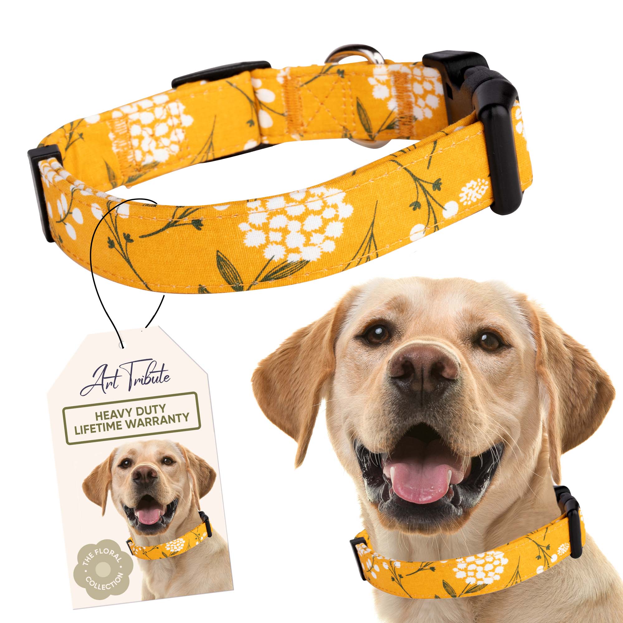 Yellow Spring Dog Collar- Quick Release Durable and Strong Dog Collar for Small, Medium and Large Dogs
