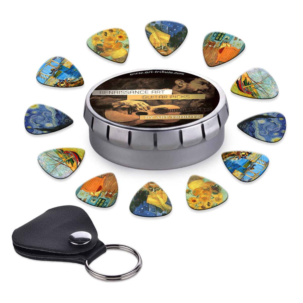 Van Gogh Guitar Set - &quot;Starry Night&quot; Guitar Strap + 12 Van Gogh Guitar Picks - Art Tributes