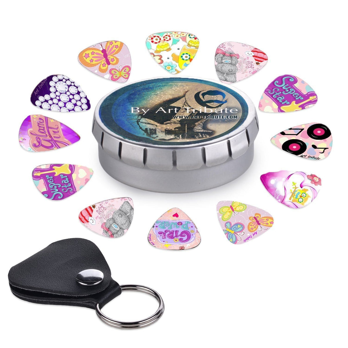 a metal click-clack box for storing girly guitar picks