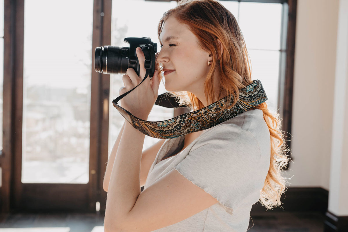Indian Nights Camera Strap for Canon and Nikon -Brown Gold strap For DSLR camera - gift for photographers