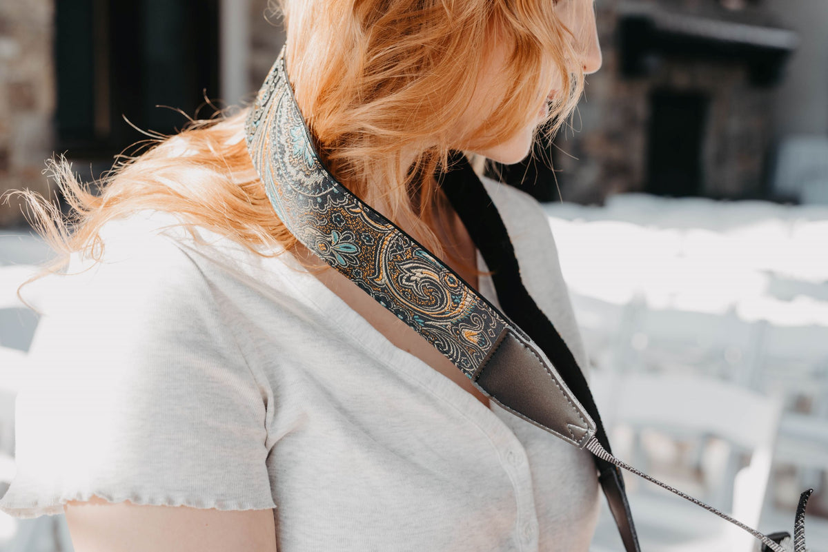 Indian Nights Camera Strap for Canon and Nikon -Brown Gold strap For DSLR camera - gift for photographers