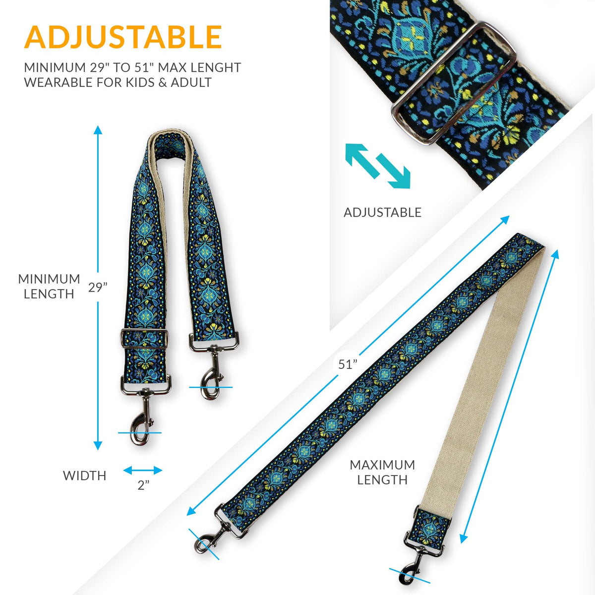 Blue Jacquard Woven Handbag Strap - Art Tributes