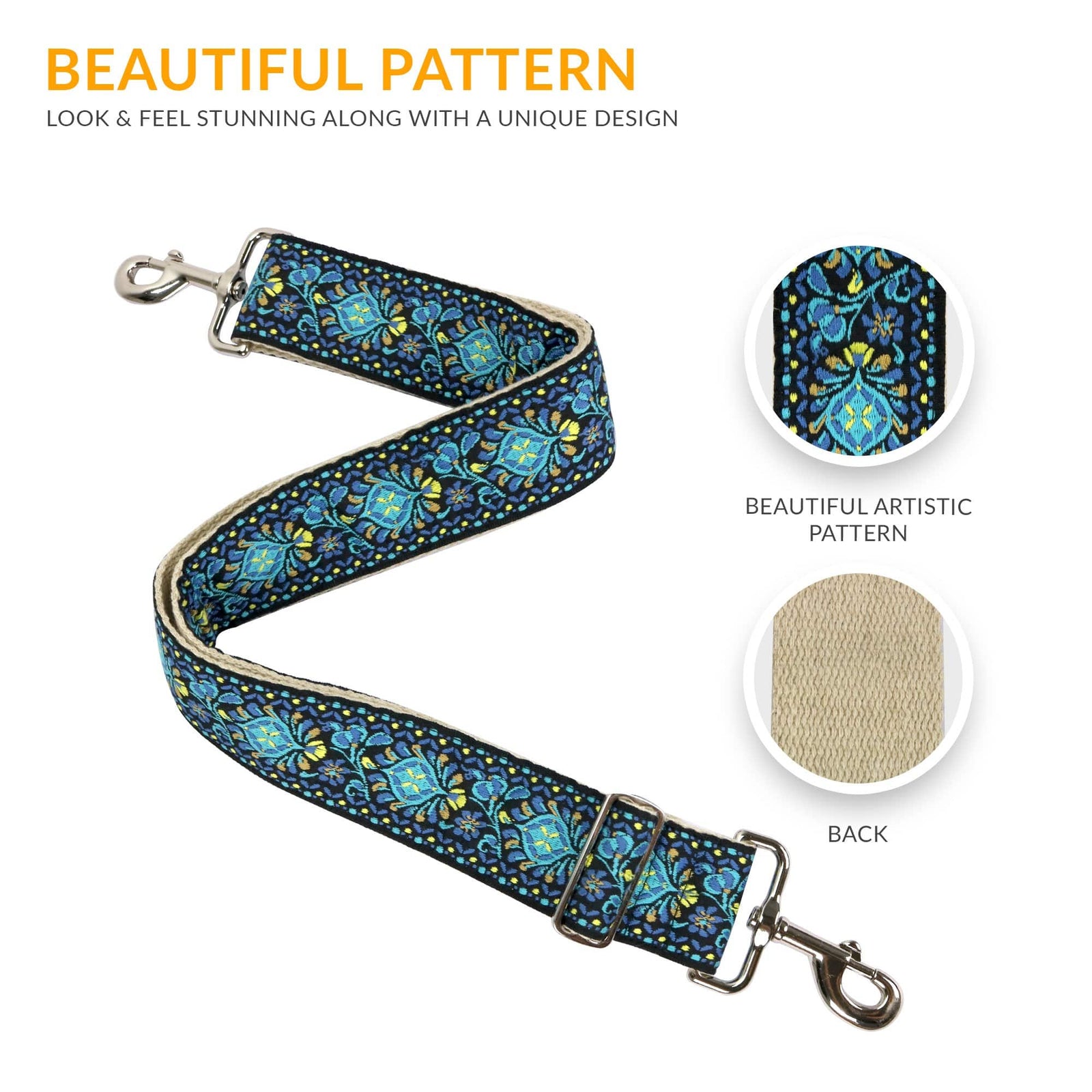 Blue Jacquard Woven Handbag Strap - Art Tributes