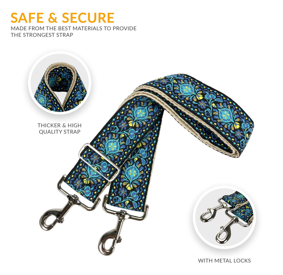 Blue Jacquard Woven Handbag Strap - Art Tributes