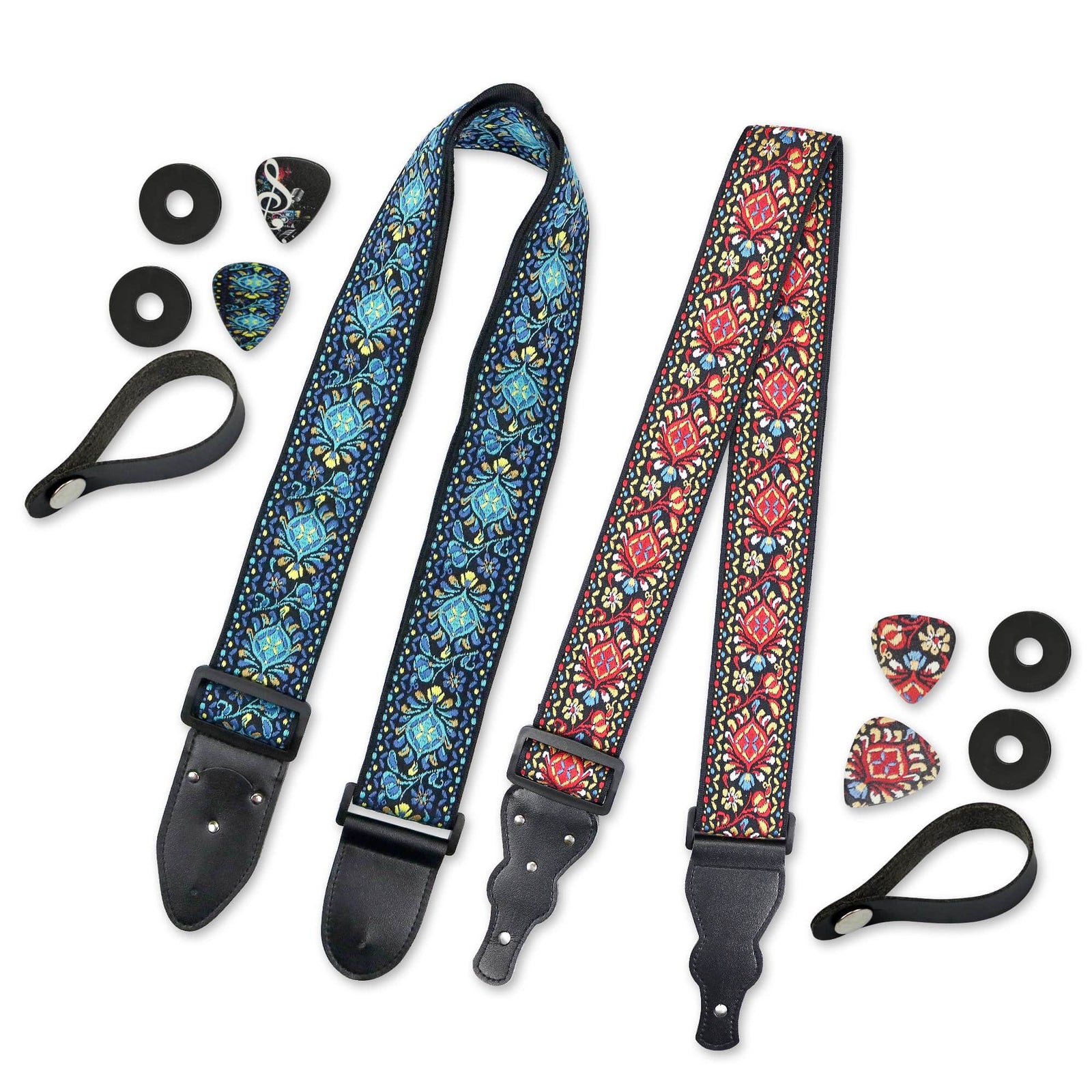 2 Vintage Woven Guitar Straps - Art Tributes