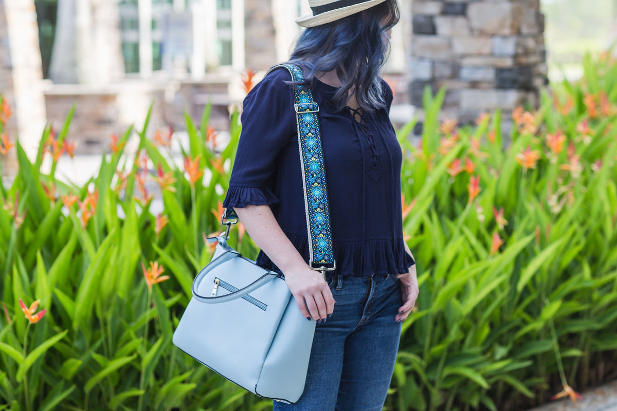 Blue Jacquard Woven Handbag Strap - Art Tributes